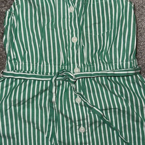 J.Crew Factory Girls' Striped Tie-waist Shirt-dress. Green w/white. Size 7 - Picture 4 of 5